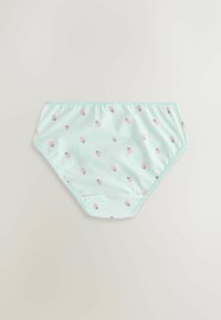 Culottes pour femmes bleu clair à rayures avec un imprimé intégral de petits cupcakes sur fond uni.