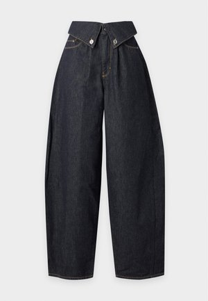 KARL LAGERFELD, FOLD OVER PANTS - Wide leg - dark blue denim