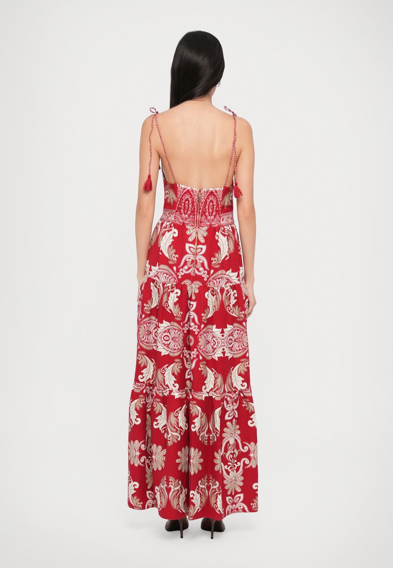 Alice + Olivia MINKA TIE MAXI DRESS TASSELS - Maxi dress - serenade dark  cherry/red - Zalando.ie