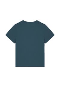 Kurzärmliges T-Shirt in Dunkelblaugrün, mit klassischem Rundhalsausschnitt und einem glatten, leichten Stoff. Die Rückseite ist schlicht und hat keine grafischen Designs.