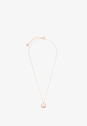Rose gold halskæde med en delikat kæde, prydet med en rund vedhæng dekoreret med fem små stjerneaccenter i et minimalistisk design.