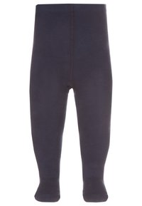 Dresuri tricotate de culoare bleumarin închis, cu o textură netedă, având un design fără cusături, mansete moi și o zonă a degetului întărită.