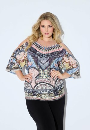 PATCHWORK PRINT COLD SHOULDER - Blouse - black