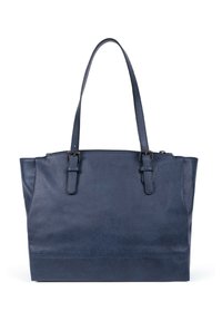 Borsa tote in ecopelle blu navy con due manici, caratterizzata da una superficie testurizzata e una chiusura superiore con zip.