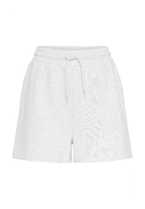 Lichtgrijze katoenen shorts met een elastische tailleband en drawstring, voorzien van een textured afwerking en een losse, relaxte pasvorm.