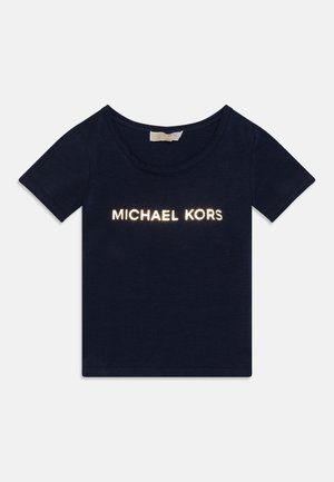 Camiseta de algodón azul marino de mangas cortas, con un destacado logo blanco "MICHAEL KORS" en una fuente moderna en el pecho.