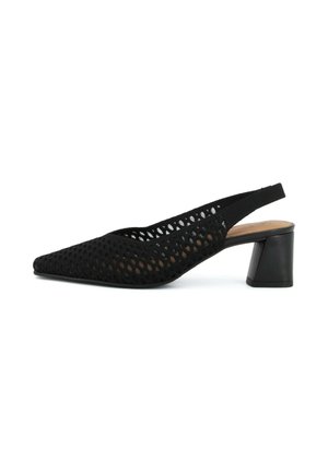 Décolleté nero slingback con punta a punta, design in mesh aperto e tacco a blocco spesso di altezza media.