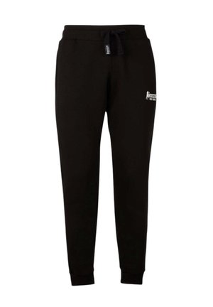 Pantaloni della tuta neri realizzati in materiale misto cotone. Presentano una vita elastica con cordino, gambe affusolate e dettaglio logo laterale.
