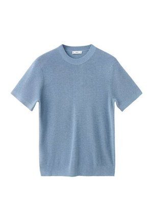 Maglione a maniche corte azzurro chiaro con texture a coste e scollo rotondo. Realizzato in materiale morbido, progettato per una vestibilità comoda.