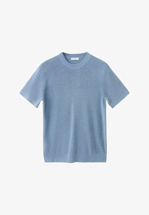 Maglione a maniche corte azzurro chiaro con texture a coste e scollo rotondo. Realizzato in materiale morbido, progettato per una vestibilità comoda.
