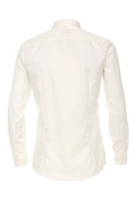 Witte langekousen shirt met een getailleerd ontwerp, knoopmanchetten en een gladde textuur. Beschikt over een klassieke kraag en een gebogen zoom.