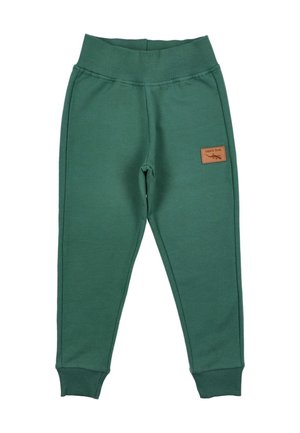 Grüne Jogginghosen aus Baumwollmischung mit einem gerippten Bund und Bündchen. Mit einem braunen Lederpatch mit Branding auf der Vorderseite.