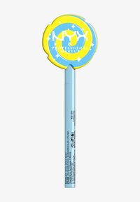 Makeup-Stift mit einem hellblauen Gehäuse und einer runden Spitze, die mit einem gelb-blauen Spiraldesign versehen ist und mit "NYX Professional Makeup" beschriftet ist.