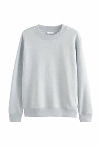 Sudadera gris claro con cuello redondo acanalado, mangas largas y puños y dobladillo acanalados. Confeccionada en una tela suave y lisa con un corte holgado.
