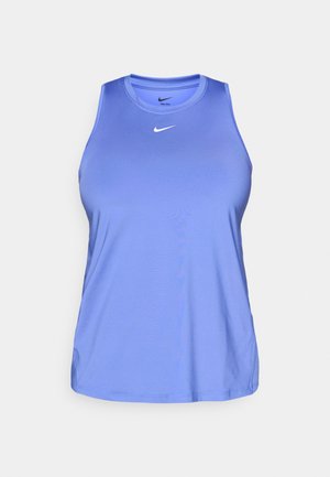 Μπλε αμάνικο αθλητικό τοπ από λείο ύφασμα, με στρογγυλή λαιμόκοψη και μικρό λευκό λογότυπο Nike στο στήθος.