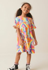 Next SHORT SLEEVE  REGULAR FIT - Džersio suknelė - pink blue green rainbow flower print