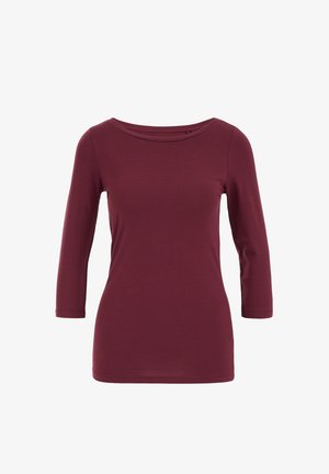 Bordo, dolg rokav, oprijet zgornji del iz mehkega, raztegljivega materiala z širokim izrezom in rokavi do tri četrtine dolžine. Enostaven dizajn brez vzorcev.