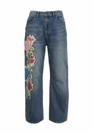 #VDR VILLADELLEROSE, PRINTED DENIM TROUSERS - Jean boyfriend - blue