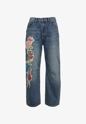 #VDR VILLADELLEROSE, PRINTED DENIM TROUSERS - Jean boyfriend - blue