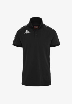 Polo shirt nera con colletto a pieghe, maniche corte e dettagli del logo bianco sulle spalle. Realizzata in tessuto traspirante, progettata per il comfort.