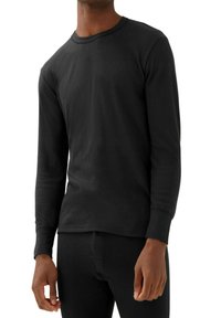 Zwarte thermoshirt met lange mouwen, ribbelstructuur en ronde halslijn, met aansluitende mouwen en een comfortabele pasvorm.