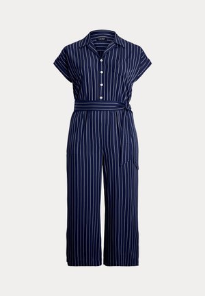 Lauren Ralph Lauren Woman STRIPED BELTED TWILL WIDE-LEG JUMPSUIT - Jumpsuit - shadow navy/white