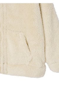 Cremefarbene Fleecejacke mit weicher Textur, mit Taschen und gerippten Bündchen. Entworfen für Wärme und Komfort.