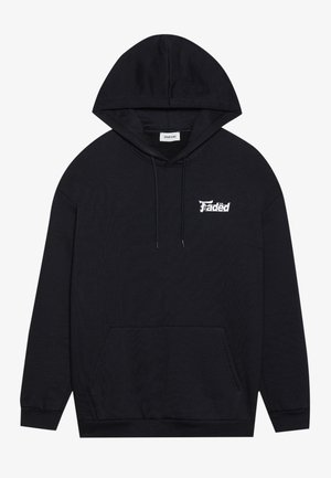 Black hoodie made of soft fabric, featuring a front kangaroo pocket, ribbed cuffs, and a white "Faded" logo on the left chest.