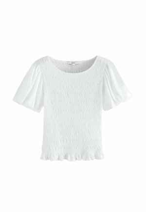 REGULAR FIT - SHIRRED SHORT SLEEVE CREW NECK  - Bluse - white