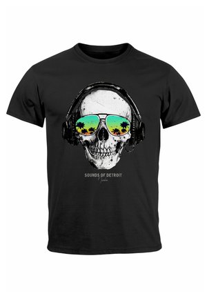 TOTENKOPF KOPFHÖRER MUSIK PARTY SKULL SONNENBRILL - T-Shirt print - schwarz