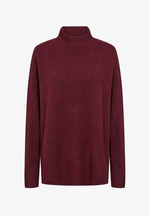 Bordeaux gebreide coltrui met lange mouwen, geribde manchetten en zoom, gemaakt van een zachte, tekstuurlijke stof. Klassieke, ontspannen pasvorm.