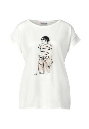 Street One, DROPPED-SHOULDER SHIRT WITH FRONT PRINT, mleczny