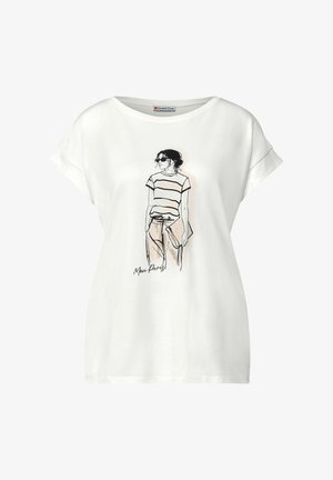 Street One, DROPPED-SHOULDER SHIRT WITH FRONT PRINT - T-shirts print - off white