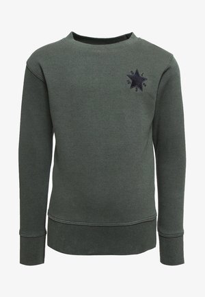 Olivenfarvet sweatshirt med lange ærmer, rund hals og en stjerneformet broderet detalje på brystet. Blødt bomuldsblandingsstof.