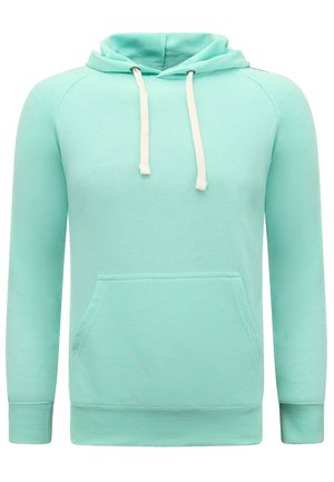 Mintgroene hoodie met een voorzijde kangoeroezak, verstelbare trekkoordkap en ribgebreide mouwen. Gemaakt van zachte, gestructureerde stof.