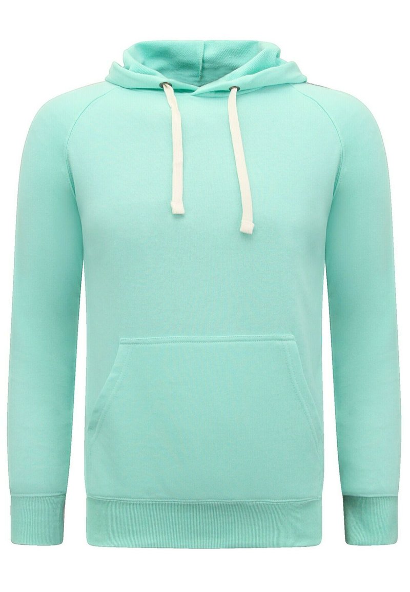 Mintgroene hoodie met een voorzijde kangoeroezak, verstelbare trekkoordkap en ribgebreide mouwen. Gemaakt van zachte, gestructureerde stof.