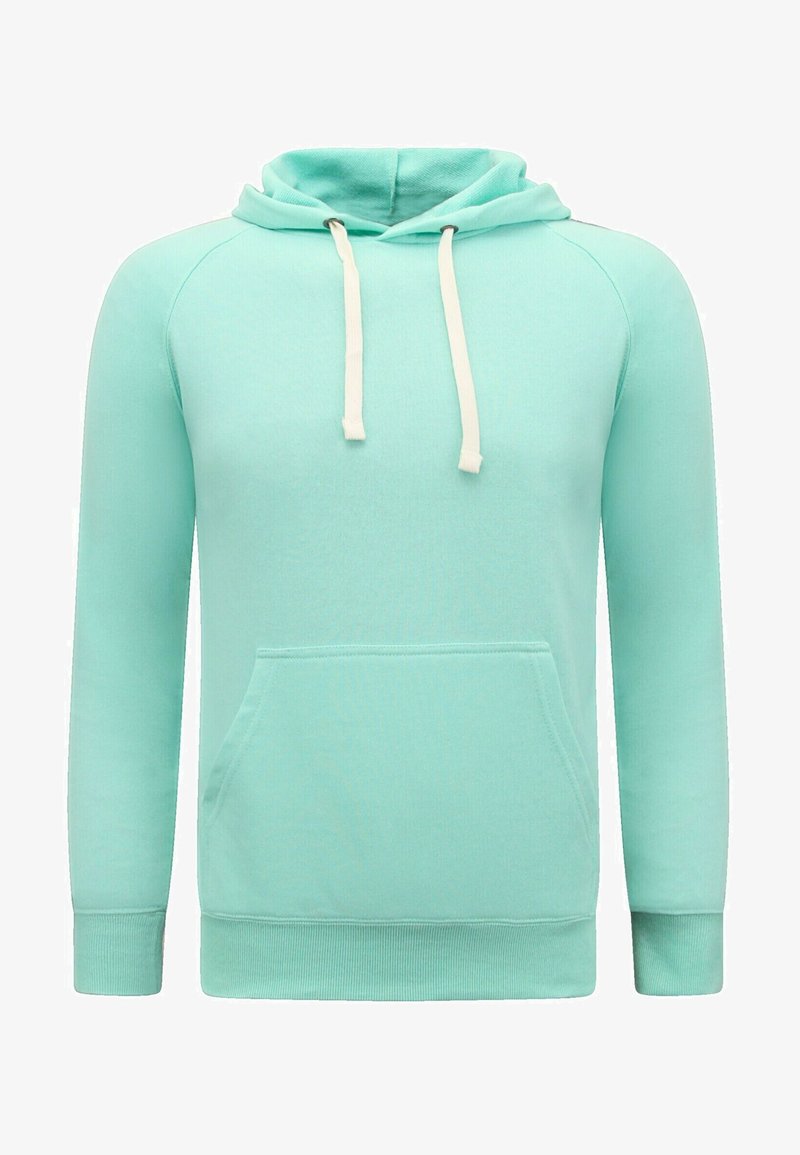 Mintgroene hoodie met een voorzijde kangoeroezak, verstelbare trekkoordkap en ribgebreide mouwen. Gemaakt van zachte, gestructureerde stof.