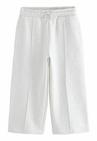 Hellgraue Sweatpants mit elastischem Bund, Kordelzug, zwei seitlichen Taschen und lockerer Passform. Hergestellt aus weichem, strukturiertem Stoff.