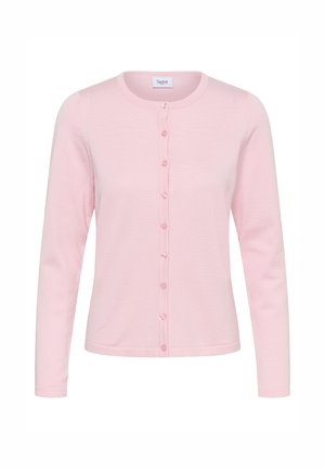 Roosa kudumie särk pikkade varrukatega, ümmarguse kaelusega ja esise nupuga kinnitusega, millel on sobivad nupukesed ja peen tekstuur.