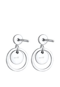 Silvriga örhängen med två koncentriska cirklar och en central skiva. Tillverkade av 925 sterling silver med en polerad yta.