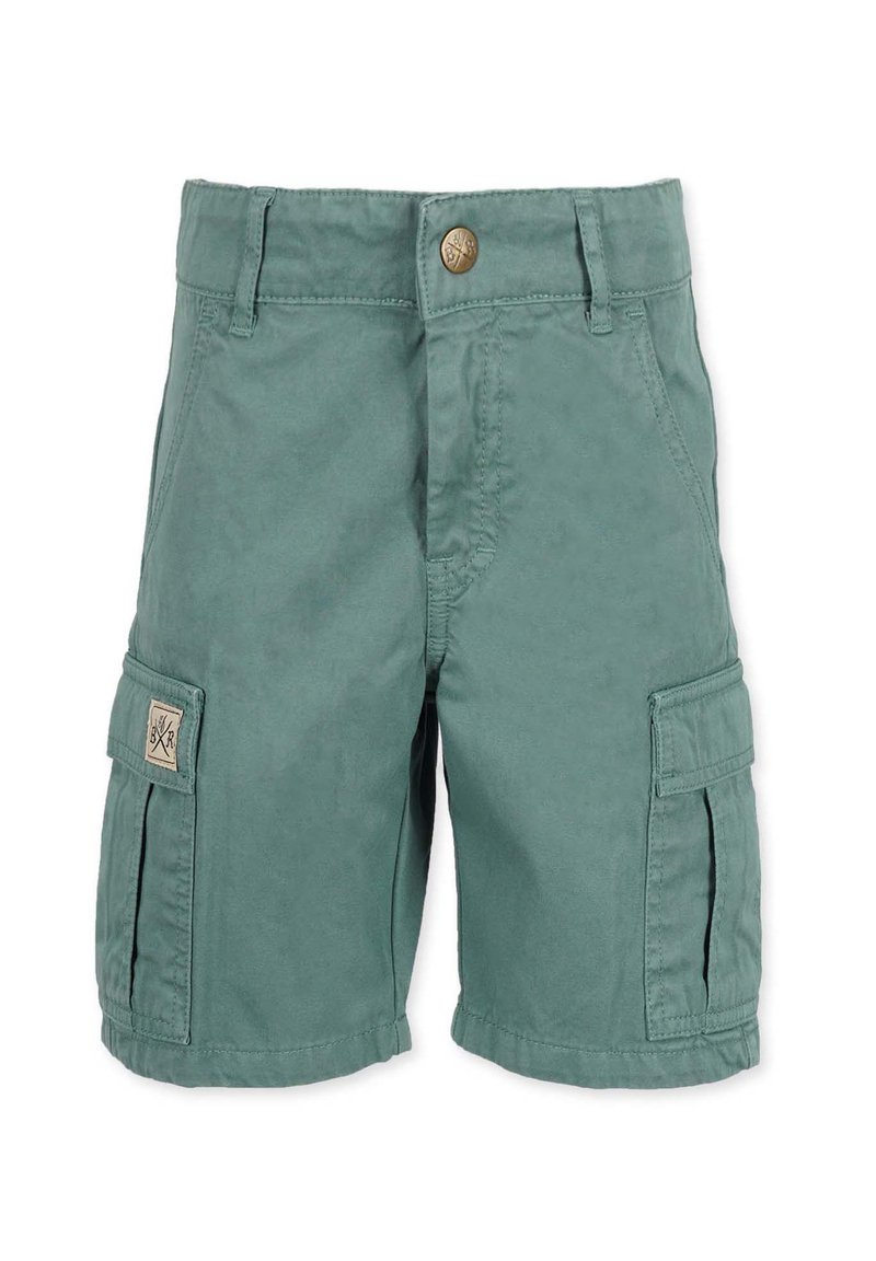 Gröna cargoshorts i mjuk bomullstyg, med sidfickor, knappstängning och en subtil textur med en klassisk passform.