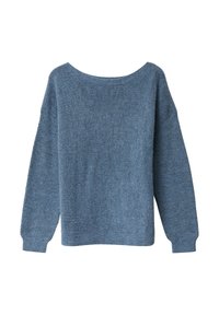 Maglione blu a maglia con vestibilità ampia, scollatura larga, maniche lunghe e motivo testurizzato. Finitura liscia e orlo a coste.