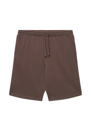 Shorts marroni con vita elastica, coulisse e tasche laterali, realizzati in tessuto morbido.