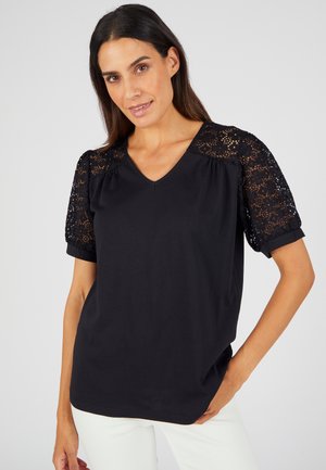Damart TEE DÉTAILS MACRAMÉ - T-shirt imprimé - noir