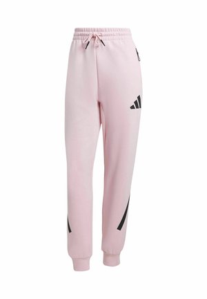 Rosa atletiske joggere med en tekstureret finish, elastisk talje, justerbar snoretræk og sorte logo detaljer på siden og nederste ben.