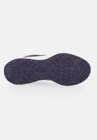 Lilla sneakersål med et struktureret gummigrip-mønster, hvid mellemsål og logodetalje.