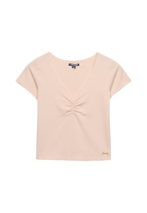 Superdry & Co, SUPERDRY GATHERED V-NECK CROP T-SHIRT.. - T-shirt con stampa - rose blush pink