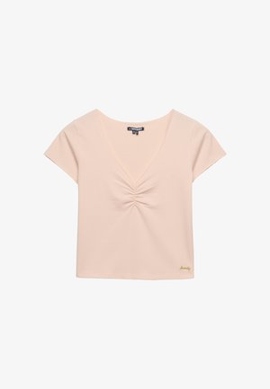 Superdry & Co, SUPERDRY GATHERED V-NECK CROP T-SHIRT.. - T-shirt con stampa - rose blush pink