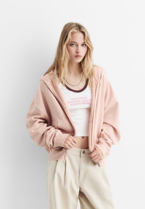 PULL&BEAR LOGO - Športna jopa s kapuco na zadrgo - pink