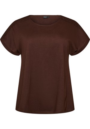 Zizzi, T-SHIRT AUS BAUMWOLLE MIT HÄKELDETAIL - Print T-shirt - braun